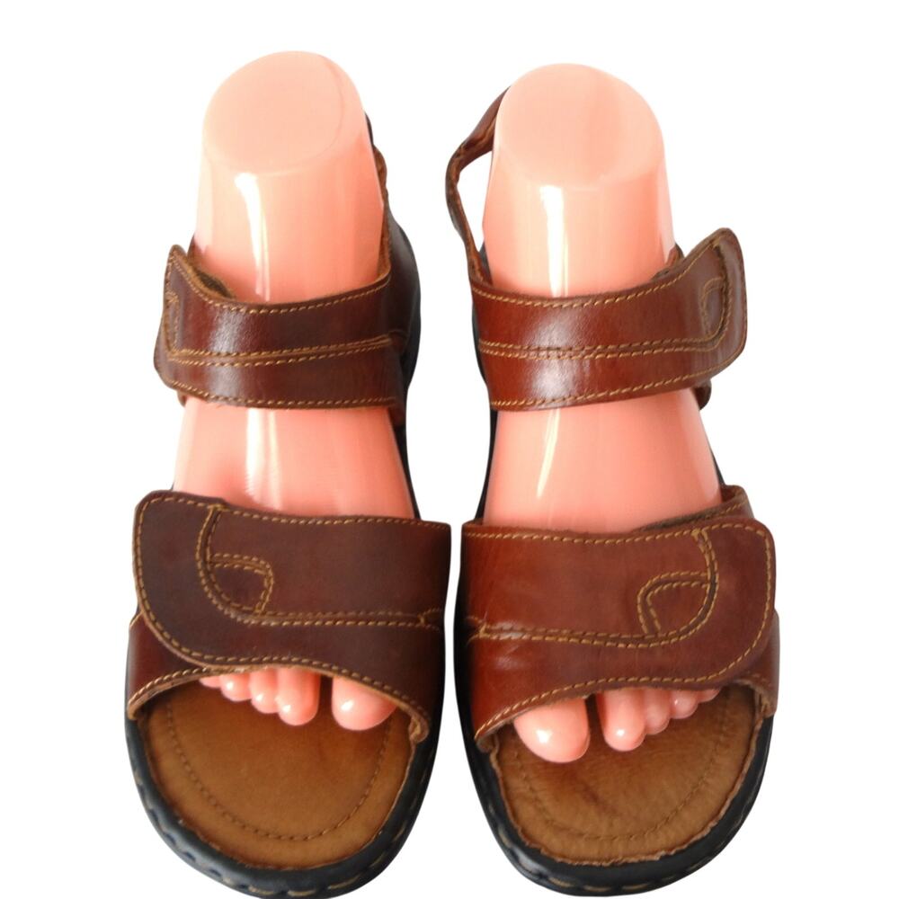 Josef Seibel Hook Loop Brown Leather Sandals Comfort Womens 40 US 9 Open Toe